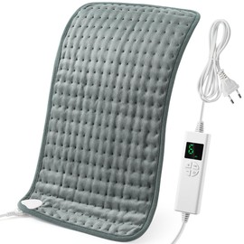 Heating Pad with Automatic Shut-Off, 44 x 84 cm Electric Heat Pad with 4-Hour Timer and 6 Heat Settings, Heating Pad with Digital Remote Control, Machine Washable Heating Pad Back Grey