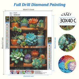 Jawecci Succulents Flowers Diamond Painting Kits, 5D DIY Diamond Painting Succulents Shelf Kits for Adults Beginners, Full Drill Round Diamond Art Painting Dots Craft Set Gifts 30X40cm