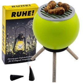 Seiffener Volkskunst Smoker Oven Grill Oven | Smoking Figure 10 cm | Grill + Incense Cones Calm | Smoker Grill with Chicken Legs | 26304 | Green