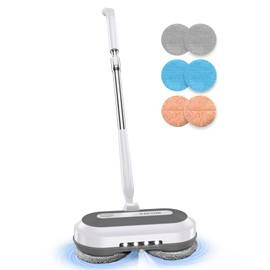 Cordless Electric Spin Mop, Electric Floor Cleaner with Water Sprayer & LED Headlight, 50mins Working Time, 290ml Water Tank, Adjustable Tube, Self-Propelled Multi-Surfaces Floor Mop for Home Cleaning