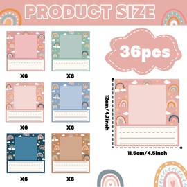 CHUNNIN 36Pcs Boho Rainbow Photo Nameplates for Desk Kids Boho Name Tags Labels with Photo Bulletin Board Cutouts for Back to School Classroom Decoration Nursery Chalkboard Bins Locker Decor Supplies