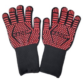 Kadem® Unisex Women's and Men's Barbecue Gloves, Heat Resistant up to 800 °C, Oven Gloves, Fireplace Gloves, Fireproof Non-Slip Red S/M