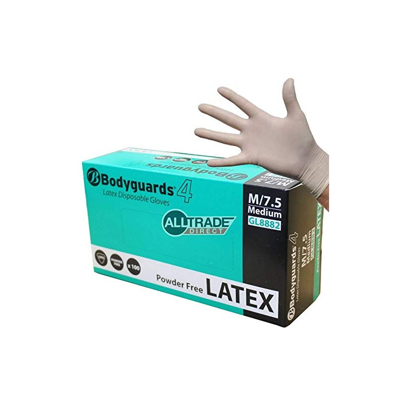 Bodyguard GL8882 Powder Free Disposable Latex Glove, M Size, White,