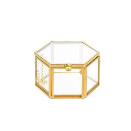 Feyarl ジュエリーボックス ジュエリー入れ リングピロー ジュエリー収納 ガラスボックス 六角形 ゴールド 7.5cm