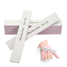 10Pcs Nail File 80/100 Grit Professional Nail Files and Buffers for Natural Nails, Double Sides Washable Block Disposable Nail Files for Nail Art DIY or Nail Manicure Salon