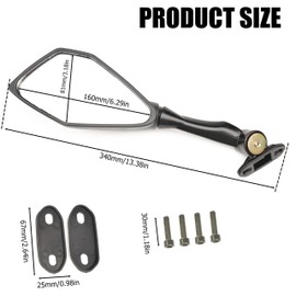 Letgoing Motorcycle Mirrors 360° Rotatable Motorbike Rear View Side Mirrors Convex Mirrors For ZX6R ZX-6R ZX636 Ninja 300 EX300 ABS 400 2018-2019 600 CBR 600RR 2003-2011CBR900