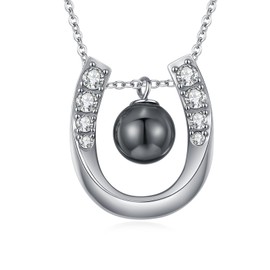 MEDWISE Lucky Pearls Horseshoe Necklace S925 Sterling Silver Chain with Black 8mm Horseshoe Pendant Necklace Fine Jewelry for Women Horse Lover Wife Mother Birthday Christmas Anniversary