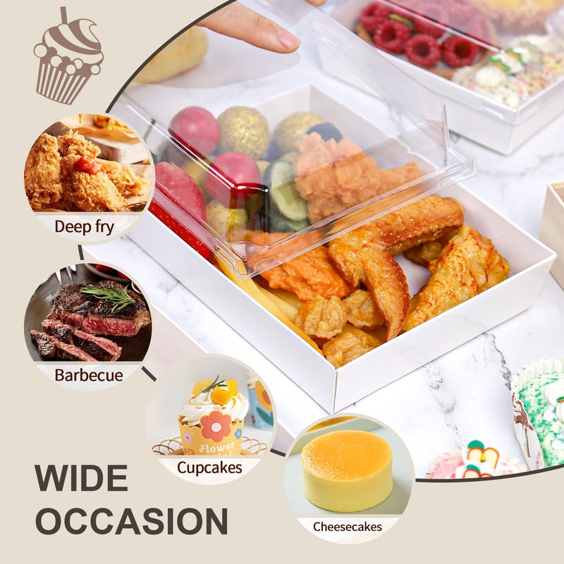 DeziWood 7x5 Inches Charcuterie Boxes with Clear Lids, 50 Pack