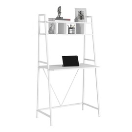 Monarch Specialties Workstation-Ladder Style Computer Desk with Shelves-Metal, 32" L, White