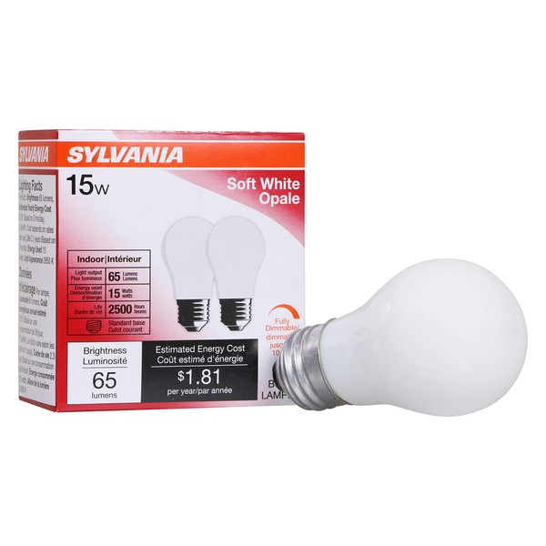 SYLVANIA Home Lighting 10015 Incandescnet Bulb, A15-15W-2500K, Soft White Finish, Medium Base, Pack of 2