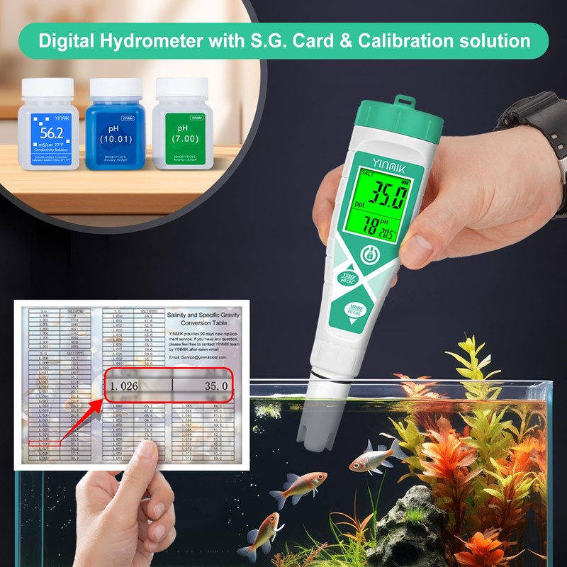 YINMIK 2025 pH Salt Tester, Digital Aquarium Salinity Meter, Simultaneous
