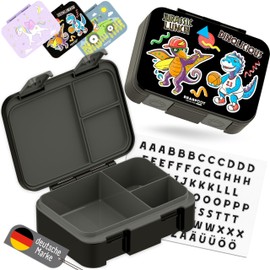 BEARFOOT Bento Box Compact, BPA-Free Children's Lunch Box for School and Nursery, Leak-Proof Lunch Box for Girls and Boys, Practical, Lightweight and Compact (Dinos-Black, 650 ml)