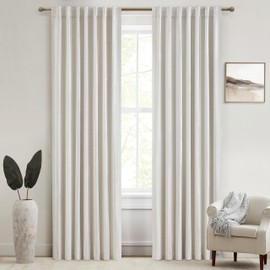 100% Blackout Curtains 90 Inches Long for Living Room 2 Panels Set, Room Darkening Energy Saving Curtain Window Coverings Elegant Flax Linen Hook Belt Pleated Drapes Aesthetic Bedroom(W50"xL90",Birch)
