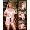 LUSLOVE Women Pajama Set Satin - Soft Silk V-Neck Top