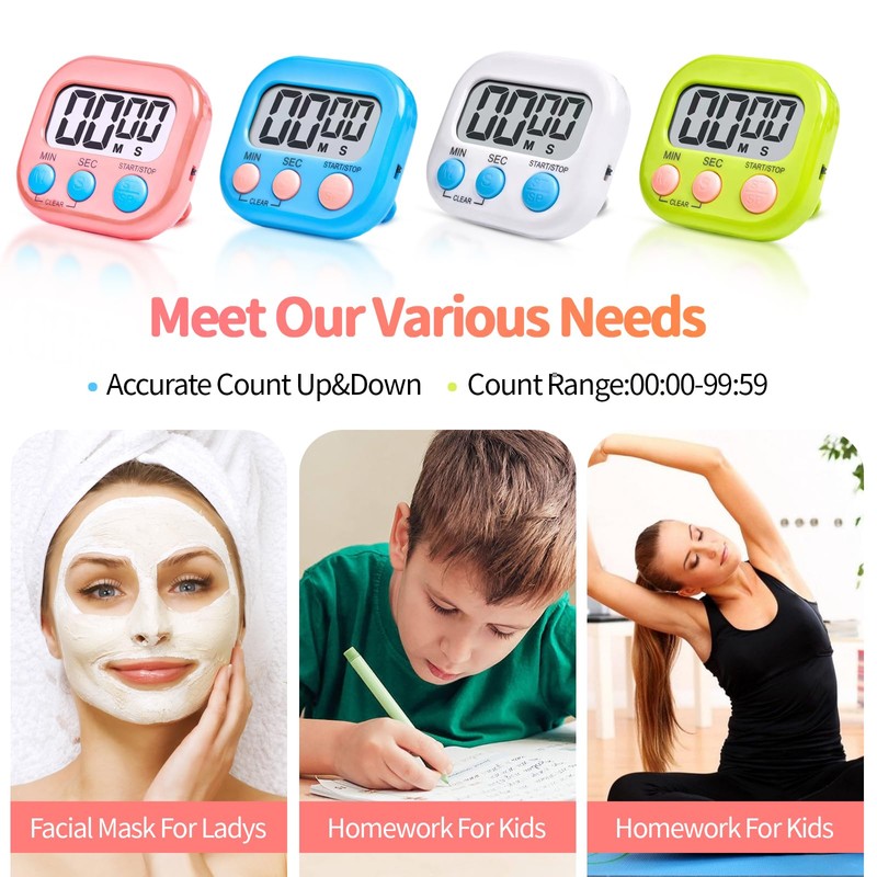 4 Kitchen Timers, Magnetic Timer, Digital Timer, Digital Kitchen Timer