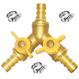 Joywayus 1/2" Hose Barb Brass Ball Valve Y Shaped Type 3 Way with 2 Switch Shut Off Valve Fitting Include 3 Clamps