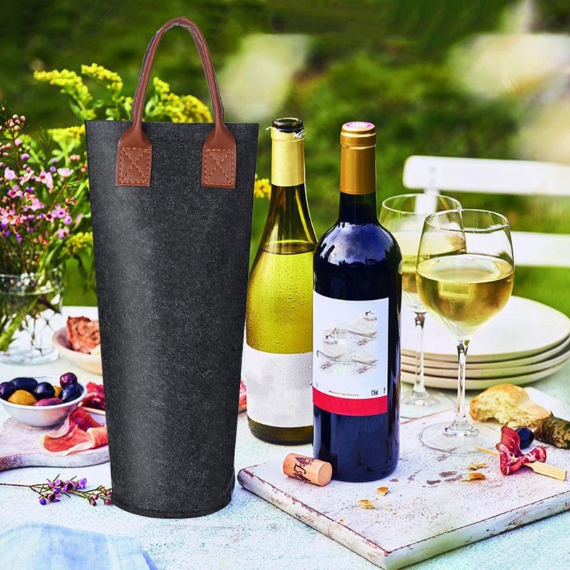 Single Bottle Wine Tote Bag Portable Felt Insulated Padded Thermal