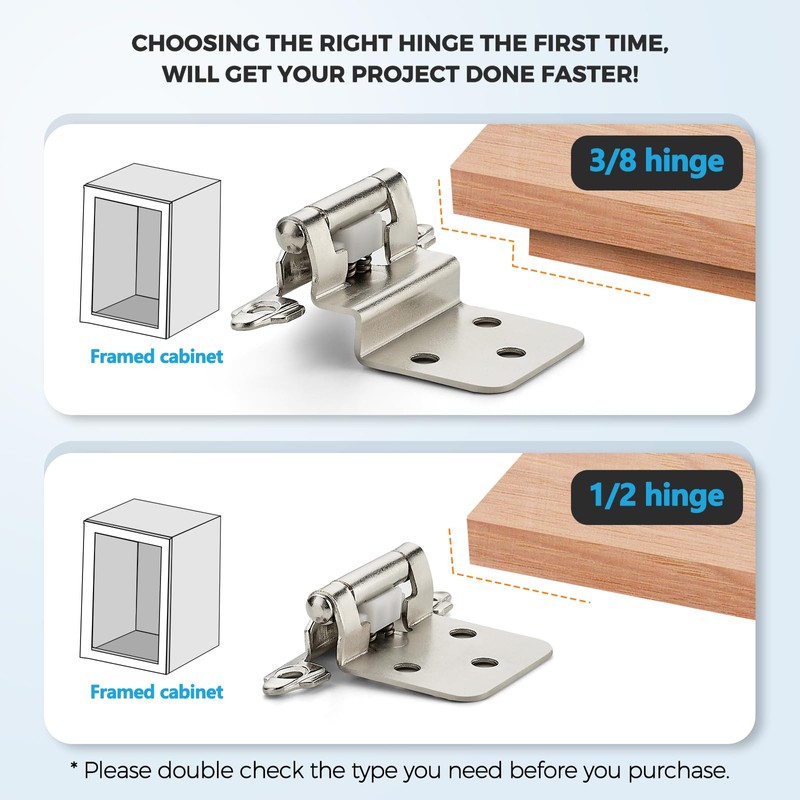 50 Pack (25 Pairs) 3/8 Inch Insert Kitchen Cabinet Hinges,