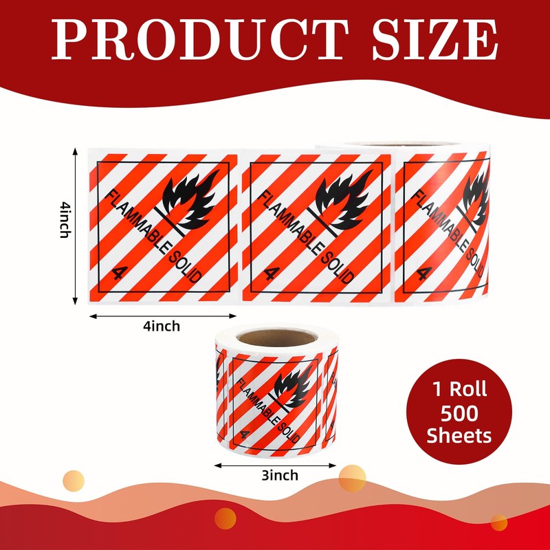 Affrolling 500 Pcs Hazard Class 4 Flammable Solid Labels -