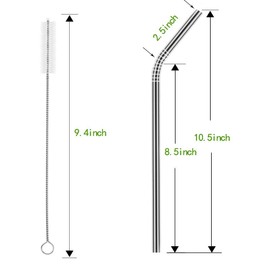 Set of 10 Stainless Steel Straws, HuaQi Bent Reusable Drinking Straws 10.5'' Long 0.24‘’ Dia for 30 oz Tumbler and 20 oz Tumbler, 2 Cleaning Brush Included (10 Bent Staw + 2 Brushes）