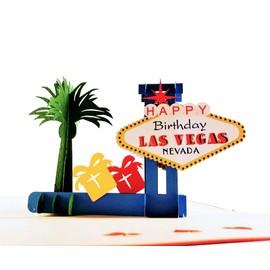 iGifts And Cards Unique Happy Birthday Red Cover Las Vegas 3D Pop Up Greeting Card - Fun, Special Occasion, Congratulations, Celebration, Feliz Cumpleaños, Best Friend, Cute, Sin City, Famous, Unique