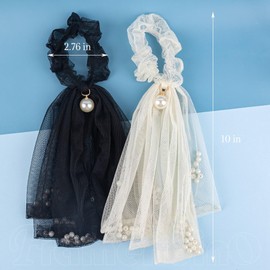 Framendino, 2 Pack Hair Scarf Lace Bowknot Ribbon Scrunchies Hairband Ponytail Holder for Women