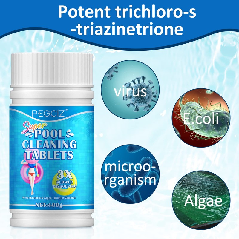 100PCS Chlorine Tablets for Swimming Pool and Spas, Slow-Dissolving Long-Lasting