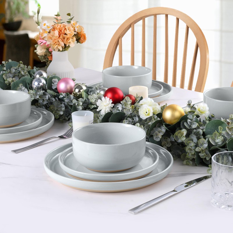 LIANYU Stoneware Dinnerware Sets for 4, 12-Piece Kitchen Dinner Dish