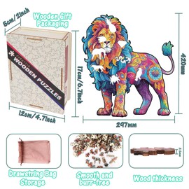 Wooden Jigsaw Puzzles Maine Coon Lion Wooden Puzzles for Adults-LION