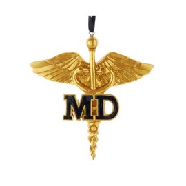 Kurt Adler 3.875-Inch Resin Gold Caduceus Ornament Doctor MD