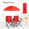 Julimoon Double Folding Camping Chairs w/Removable Umbrella, Portable Picnic Loveseat
