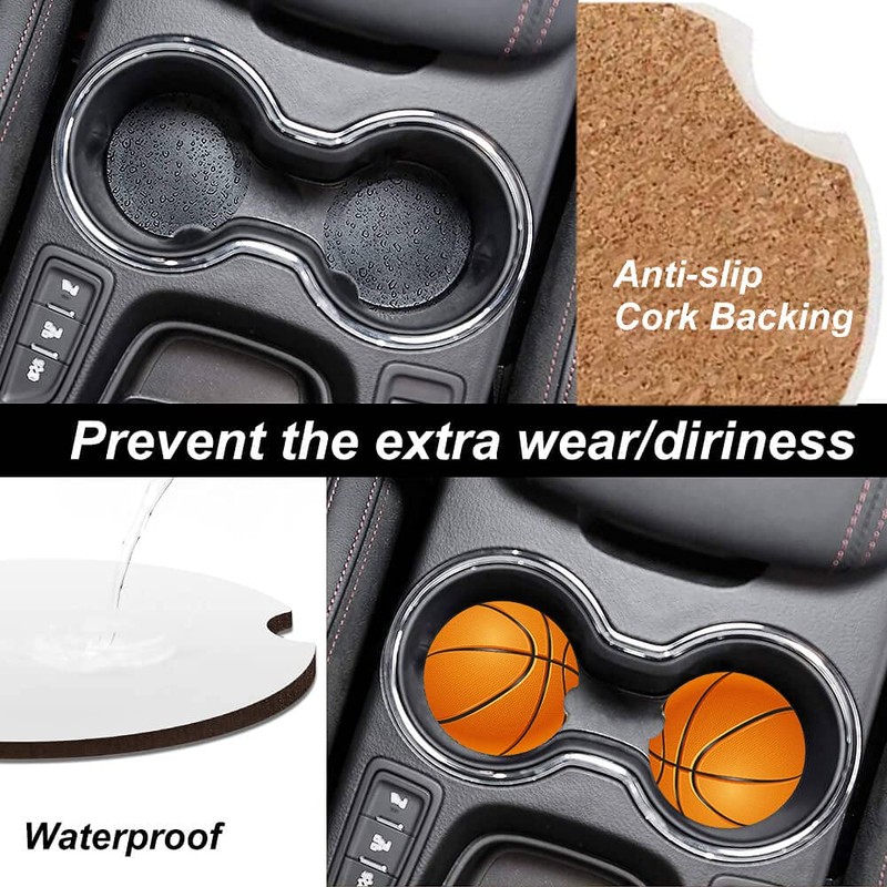 Basketball Absorbent Car Coasters,Cool Ceramic Cup Holders Coasters with a
