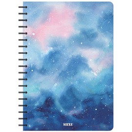 Siixu Star Rover Journal, cuaderno de color en espiral para registro/idea/reunión, papel rayado, bonito diseño hermoso, 136 páginas, grande, azul claro, plano