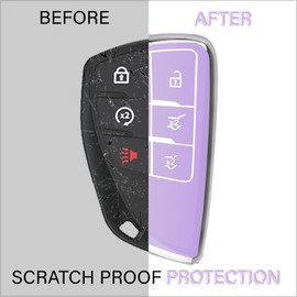 QBUC for Chevy Key Fob Cover with Keychain Soft TPU Protection Case Compatible with 2021-2025 Chevy Tahoe Suburban GMC Yukon Denali Silverado 6-Buttons(Chrome Trim Purple)