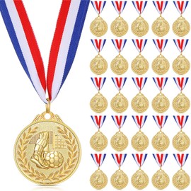 Yinkin Set de 24 Medallas de Oro de Estilo Medallas de Fútbol ​​medallas de Metal Dorado con Cintas para Juegos Infantiles Regalos de Fiesta Premios Regalos de Equipo 2 Pulgadas