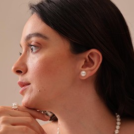 LeCalla 925 Sterling Silver Jewelry Pearl Stud Earrings for Women 9 MM