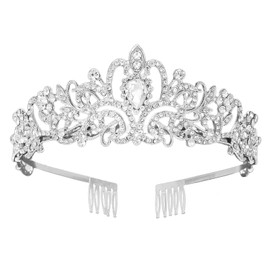GYIOFAI Silver Tiara with Comb Crystal Crown Tiara for Women Bride Wedding Princess Queen Birthday Crown Tiaras for Girls Women Birthday Carnival Party Holiday Celebrations (Silver)