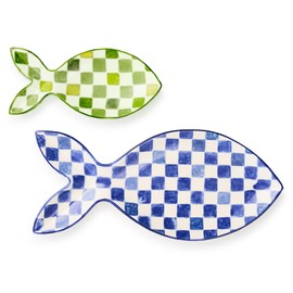 MACKENZIE-CHILDS Set of 2 Stoneware Serving Platters, Decorative Serving Platters for Food, Go Fish