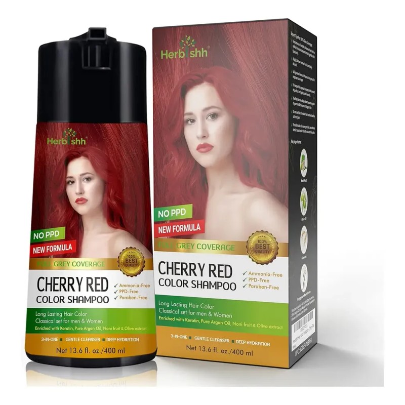 Shampoo Tinte Cubre Canas Rojo Cereza Herbishh 400ml