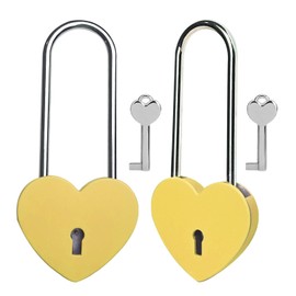 Gradleen 2PCS Single Heart Lock with Key 3.5 Inches,50mm Love Padlock Matte Finish Yellow Metal Love Lock for Lovelock Bridge,Card Box,Jewelry Box,Diary Book,Handbag