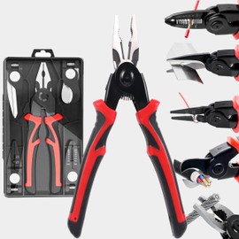 HARDZTOOL 5-in-1 Multifunctional Pliers Set, 8 Inch Electrician Pliers Set with Wire Stripper, Crimping Pliers, Wire Cutter, Cable Cutter, Interchangeable, Combination Pliers Set with Storage Case