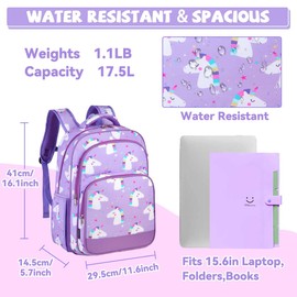 VASCHY Kids backpacks, 16in Water Resistant Backpack for Preschool/Primary/Elementary School Bookbag for Girls with Tablet Sleeve Unicorn