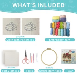 YFWLMNY Rug Hooking Pink and Blue,Moss Punch Needle Kit,Moss Landscaping Series DIY Kit Including Embroidery Hoops, Punch Needles, Scissors, hot melt Glue and Wool