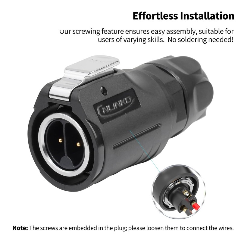 CNLINKO LP-16 2-Pin Screw Lock Waterproof Connector, IP68 Aviation Circular