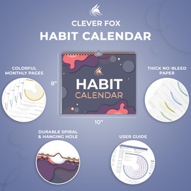 Clever Fox Habit Calendar Circle – 2-Year Inspirational Habit Tracker for Atomic Habits – Colorful Habit & Goal Planner Journal to Boost Productivity & Become Your Best Self – Dark Blue & Red