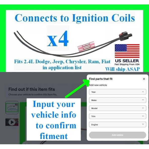 fits Dodge Jeep Chrysler RAM x4 Ignition Coil 2.4L Connector