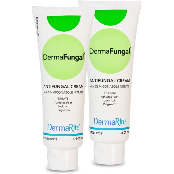 DermaRite DermaFungal Antifungal Cream - Treats and Prevents Most Athlete’s Foot, Jock Itch, and Ringworm - 2% Miconazole Nitrate – 3.75 oz. Tube – 2 Pack