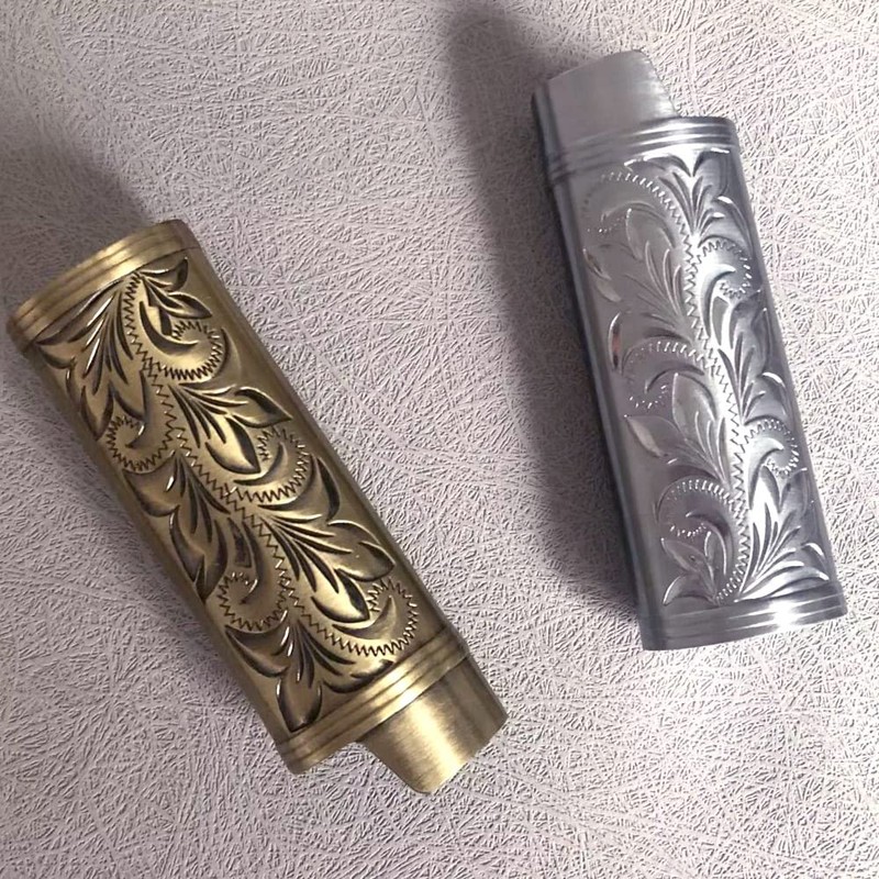 HUMWE 2 Pack Vintage Metal Lighter Case Cover Front Floral