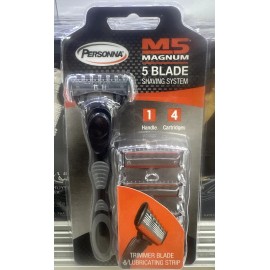 Personna M5 Magnum 5 razor Blades with Trimmer, 4 Cartridges + Razor