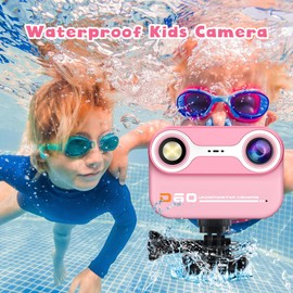 Kids Waterproof Camera, Kids Camera 2.4'' HD 1080P Birthday Gifts for Girls Boys 3-12 Year Old, Toddler Digital Action Camera with 32GB Card, Pink